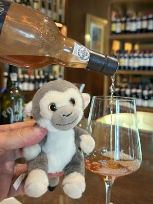 Port wine for Sigmund, the author's plush comfort monkey,  at the 1933 wine shop, Tivoli Avenida Liberdade.