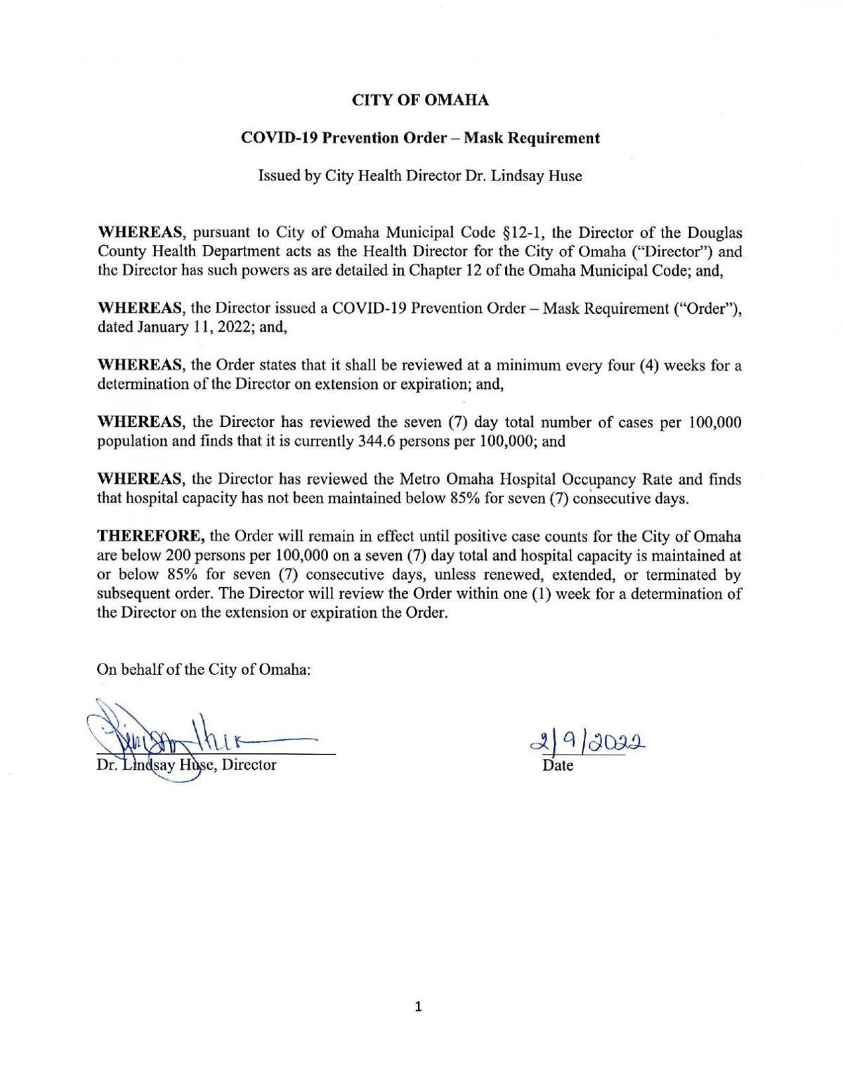 After review, Omaha's mask mandate is extended for a week