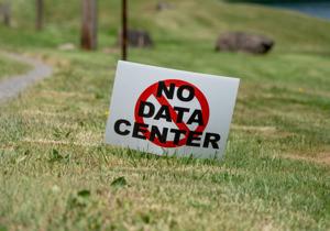 NO DATA CENTER signs in Mantua on June 15, 2026