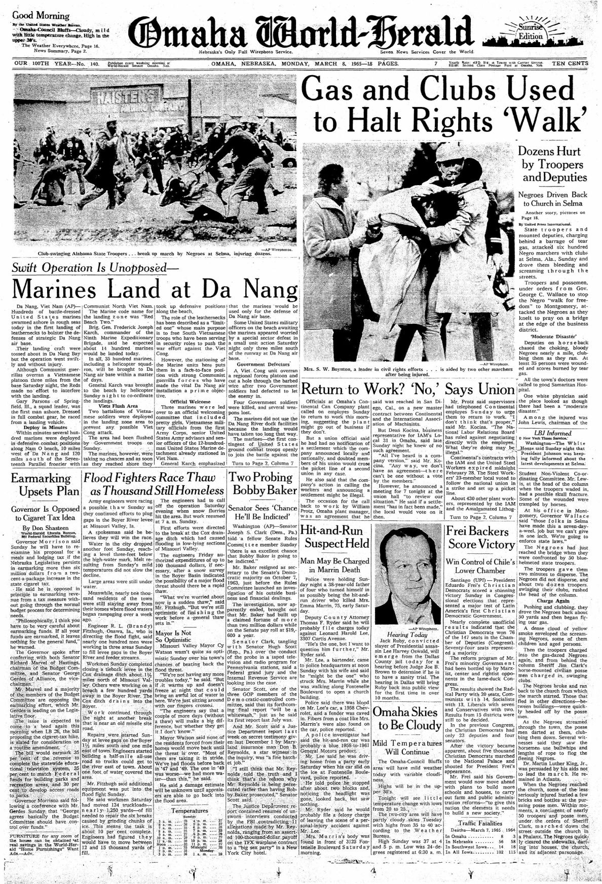 Omaha WorldHerald front page, March 8, 1965