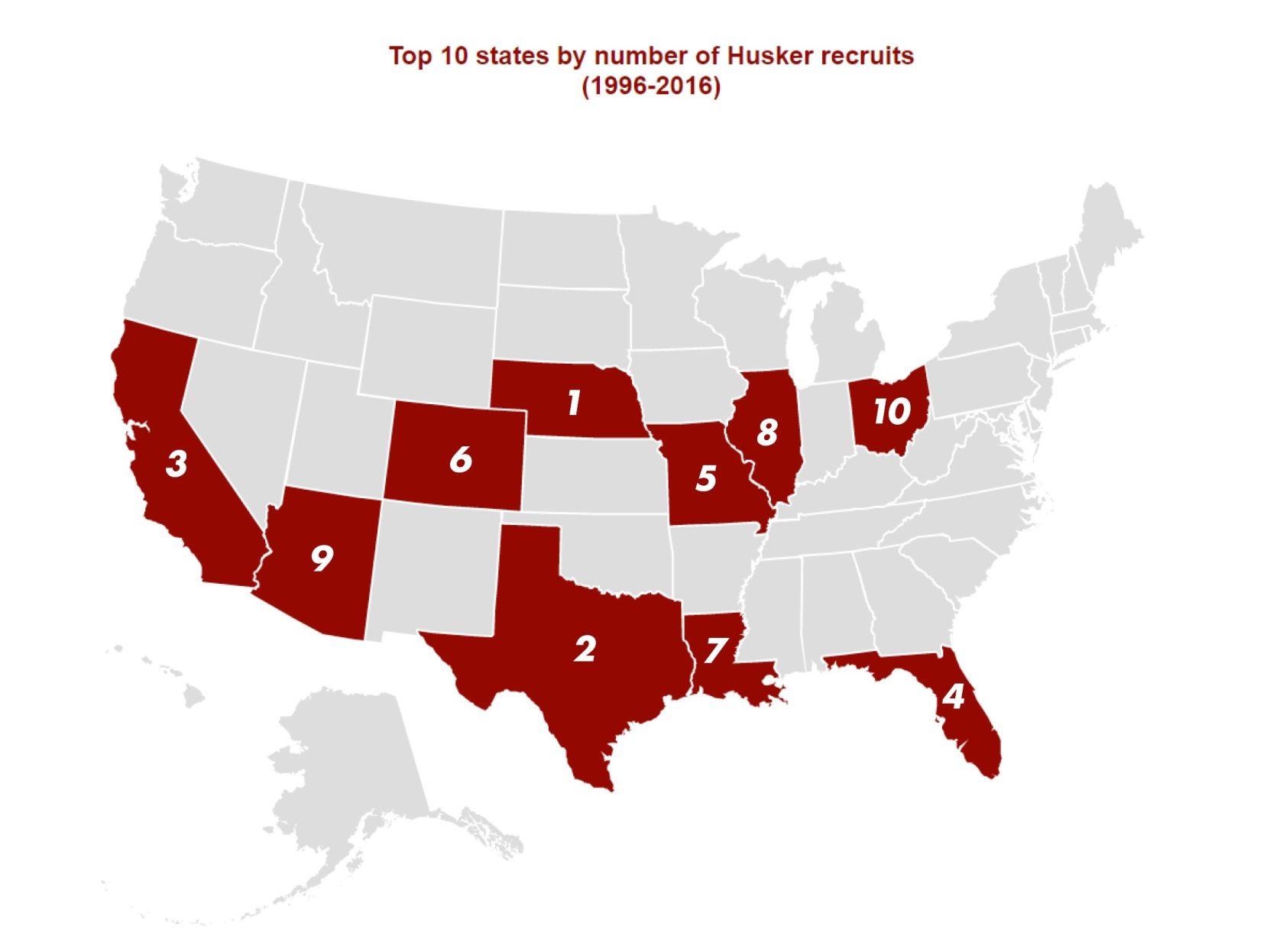 These are the states Nebraska football is now focused on recruiting and a few where NU has fallen off the map