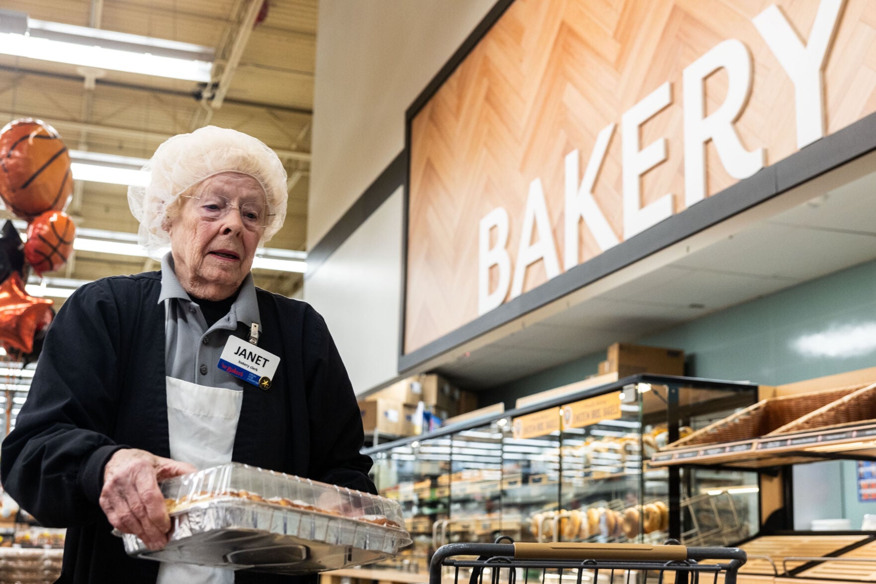 Photos: Janet McCoy. 91, still works in the bakery section at Baker's