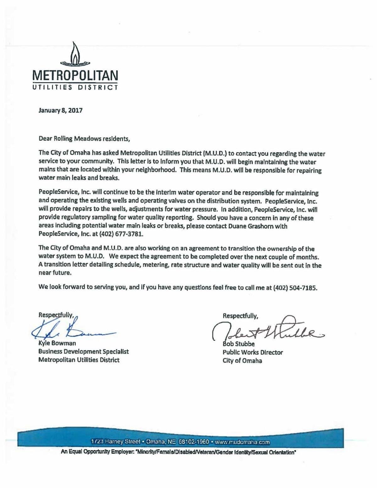 Mud Letter To Rolling Meadows Residents | | Omaha.Com