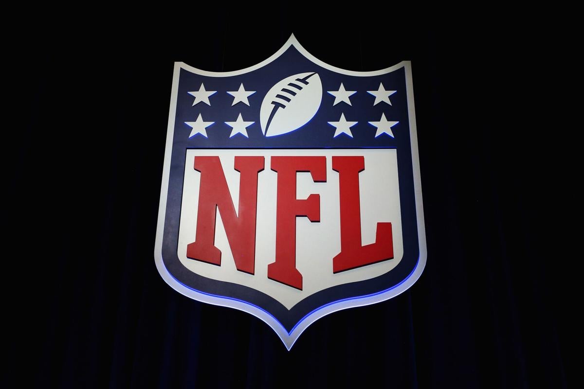 The NFL shield logo is seen following a news conference held by NFL Commissioner Roger Goodell at the George R. Brown Convention Center in Houston on February 1, 2017.