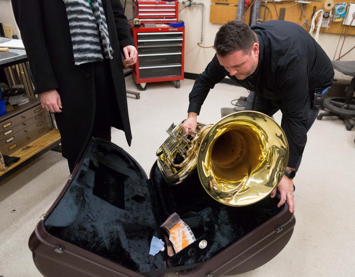 One repairman fixes all of OPS's brass and woodwind instruments — about