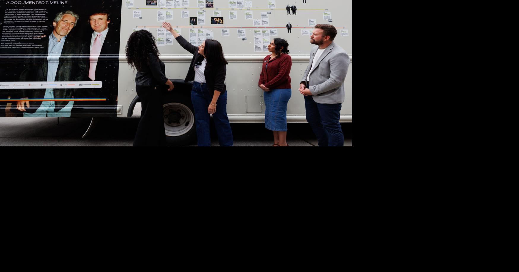 Roaming exhibit critical of Trump's ties to Epstein stops in Omaha