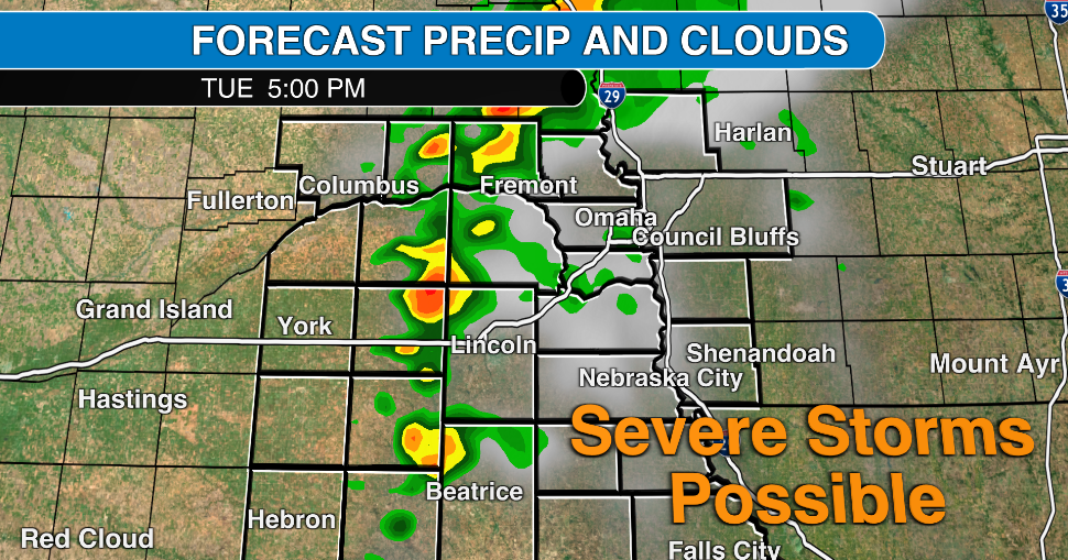 Threat for severe storms returns to Nebraska & Iowa Tuesday