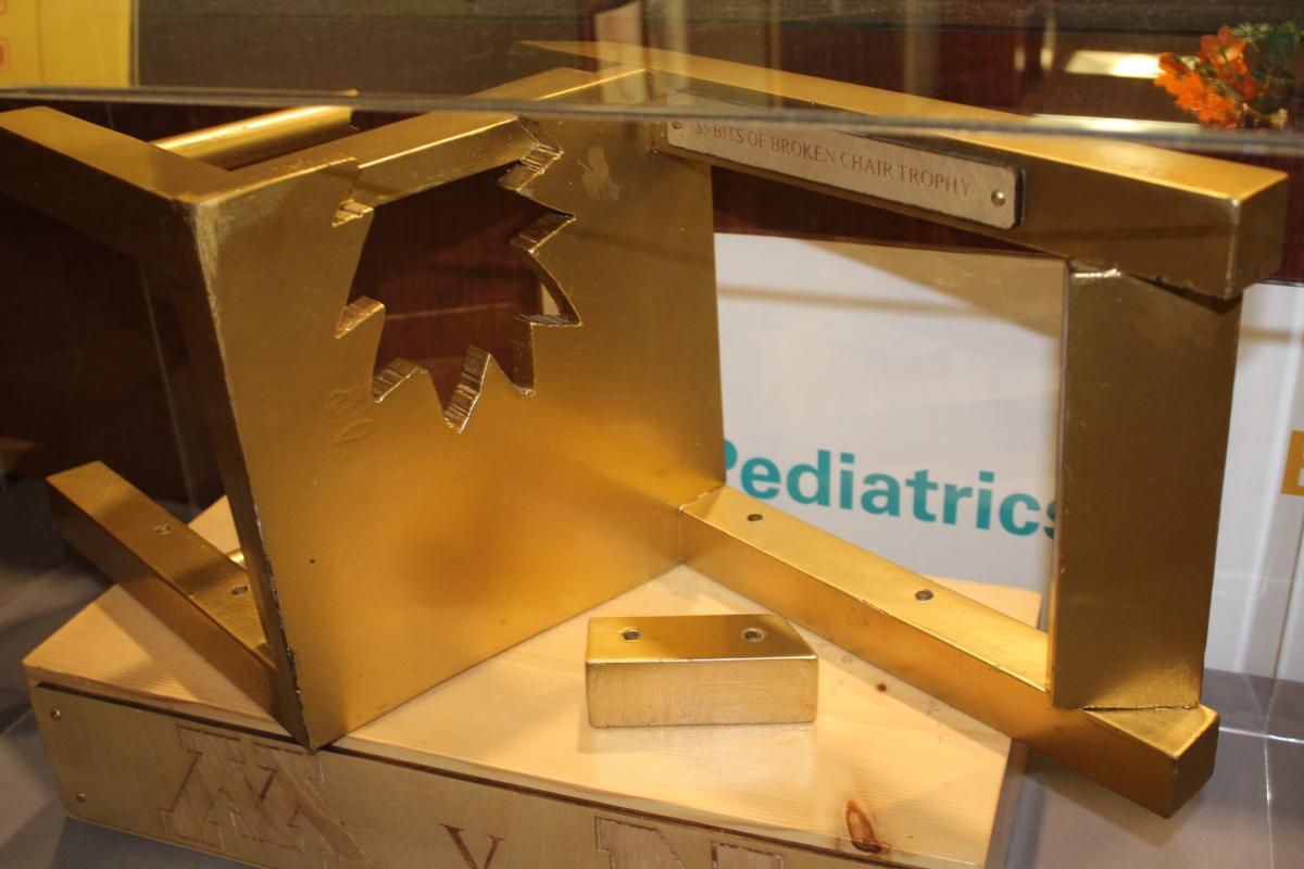 Huskers' 5 Bits of Broken Chair Trophy on display at Nebraska Medical