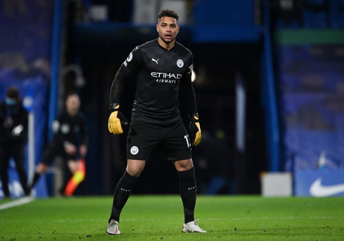 Zack Steffen of Manchester City looks on during the Premier League match against Chelsea at Stamford Bridge on January 3, 2021 in London, England.