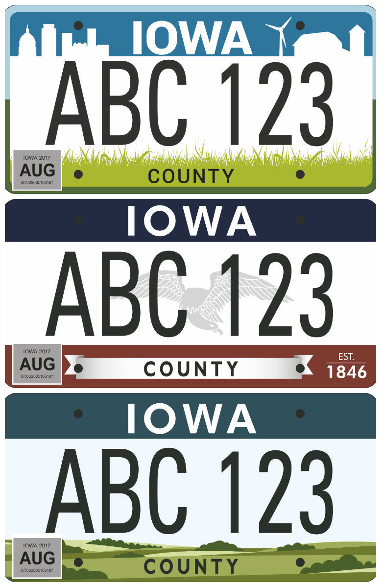 Iowans can vote on 3 designs for new license plates Iowa