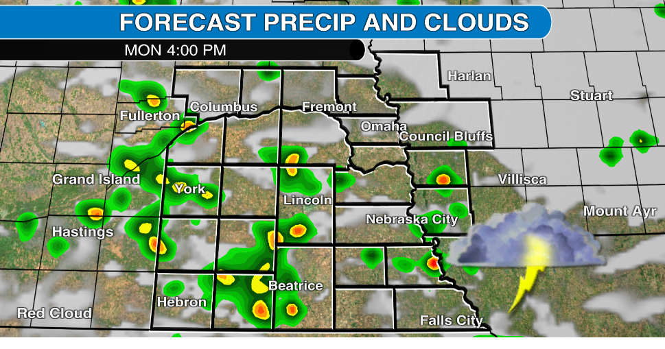 Rain chance continues in southeast Nebraska to start the work week