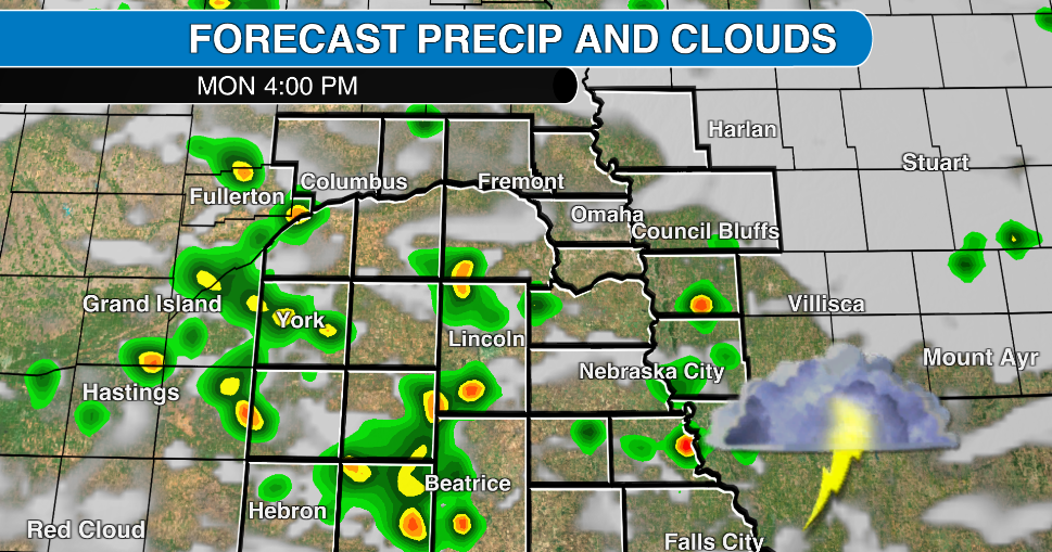 Rain chance continues in southeast Nebraska to start the work week