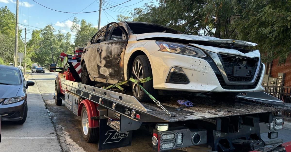 Exploding Trunk Car burns on Dundee street, likely due to gas can exploding in trunk ...