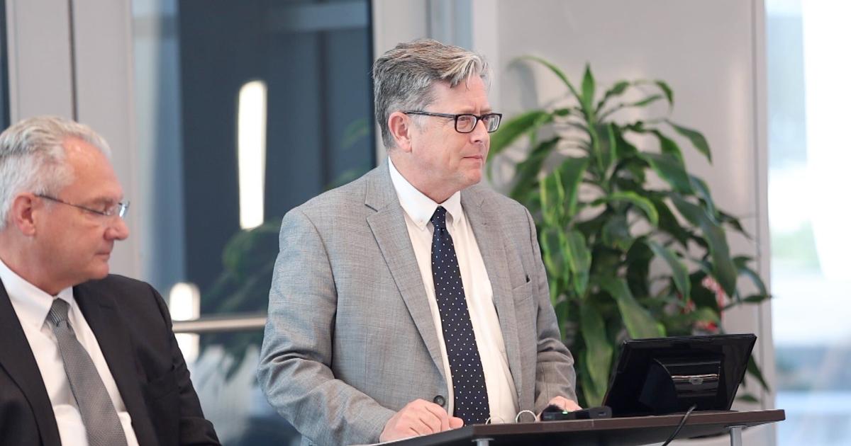 Eric Dunning, director of the Nebraska Department of Insurance speaks at ribbon cutting for Medica