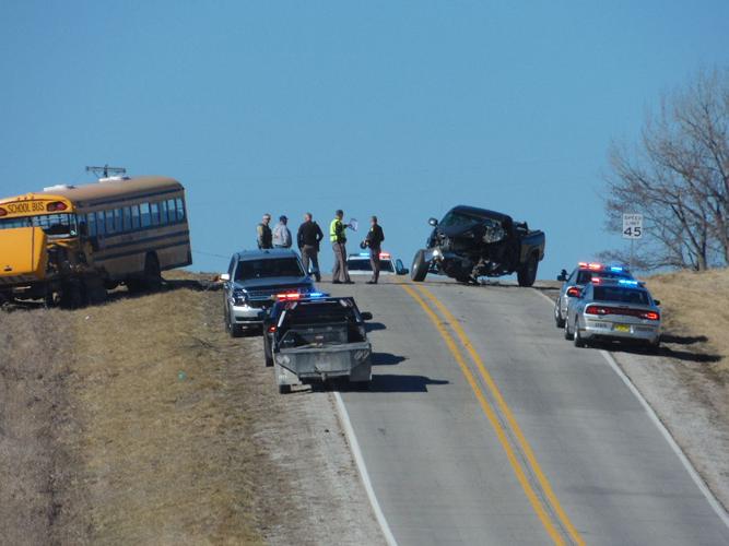3 students and school bus driver injured in buspickup crash near Sidney, Iowa, JuniorSenior