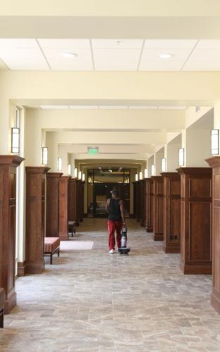 Residents make their way into Headington Hall