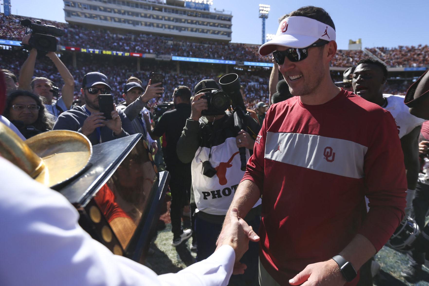 OU football Sooners celebrate after beating Texas in Red River