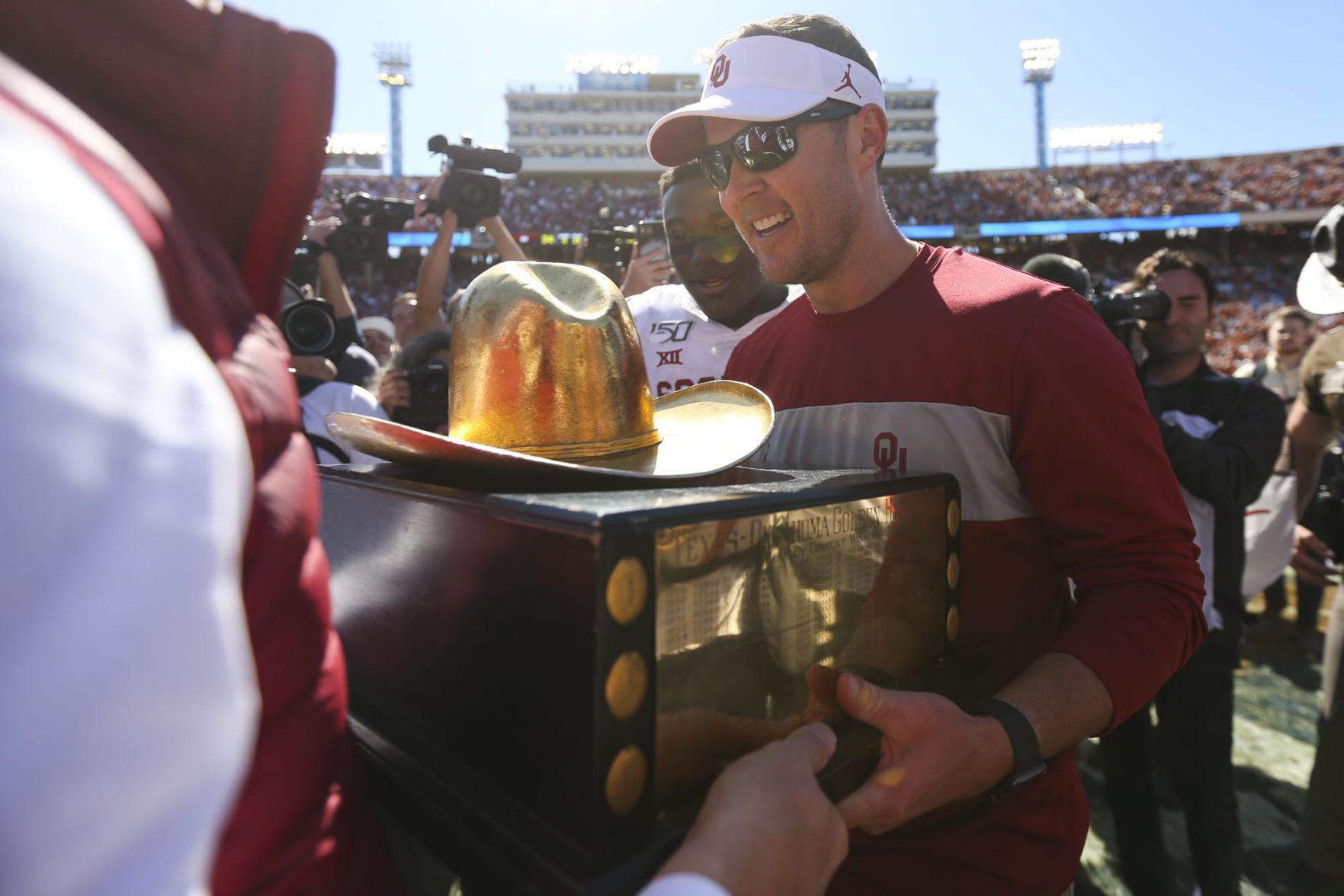 OU football Sooners celebrate after beating Texas in Red River