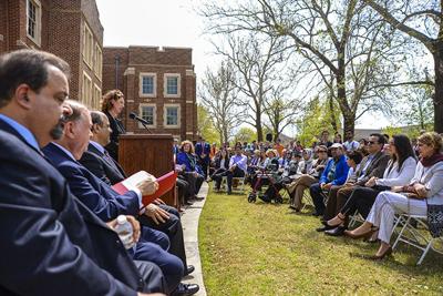 Dean Suzette Grillot speaks at unveiling