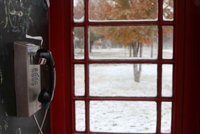 Inside the telephone booth