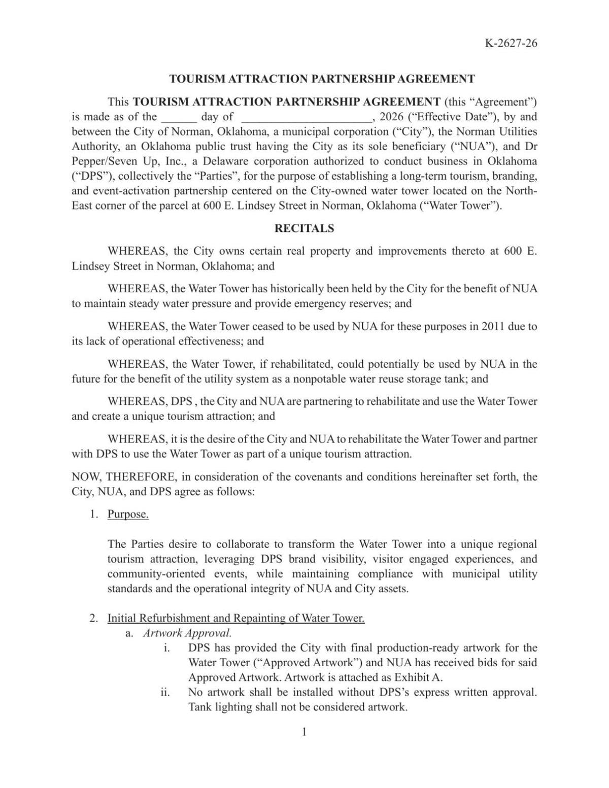 Dr Pepper tourist attraction agreement