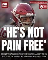 'He's not pain free': OU head coach Brent Venables on John Mateer's thumb injury ahead of playoff