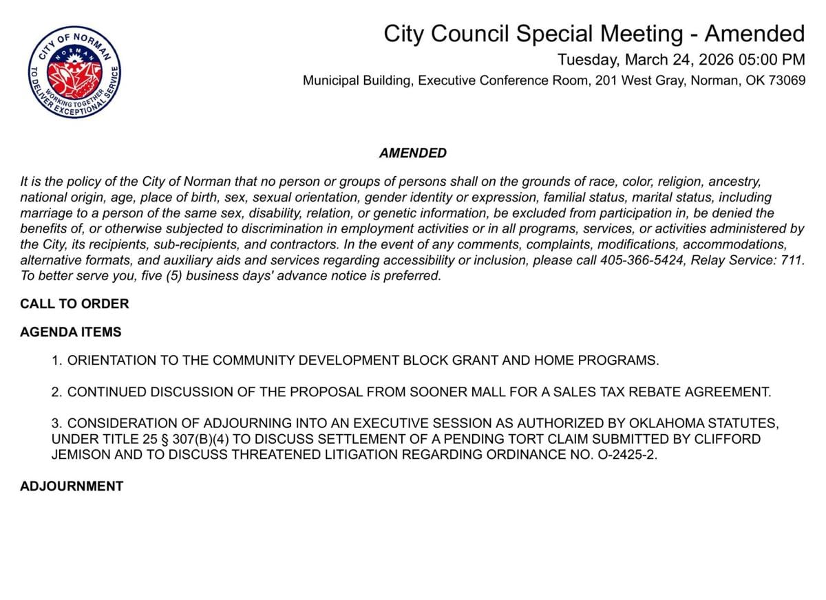 City Council Special Meeting Agenda - Amended