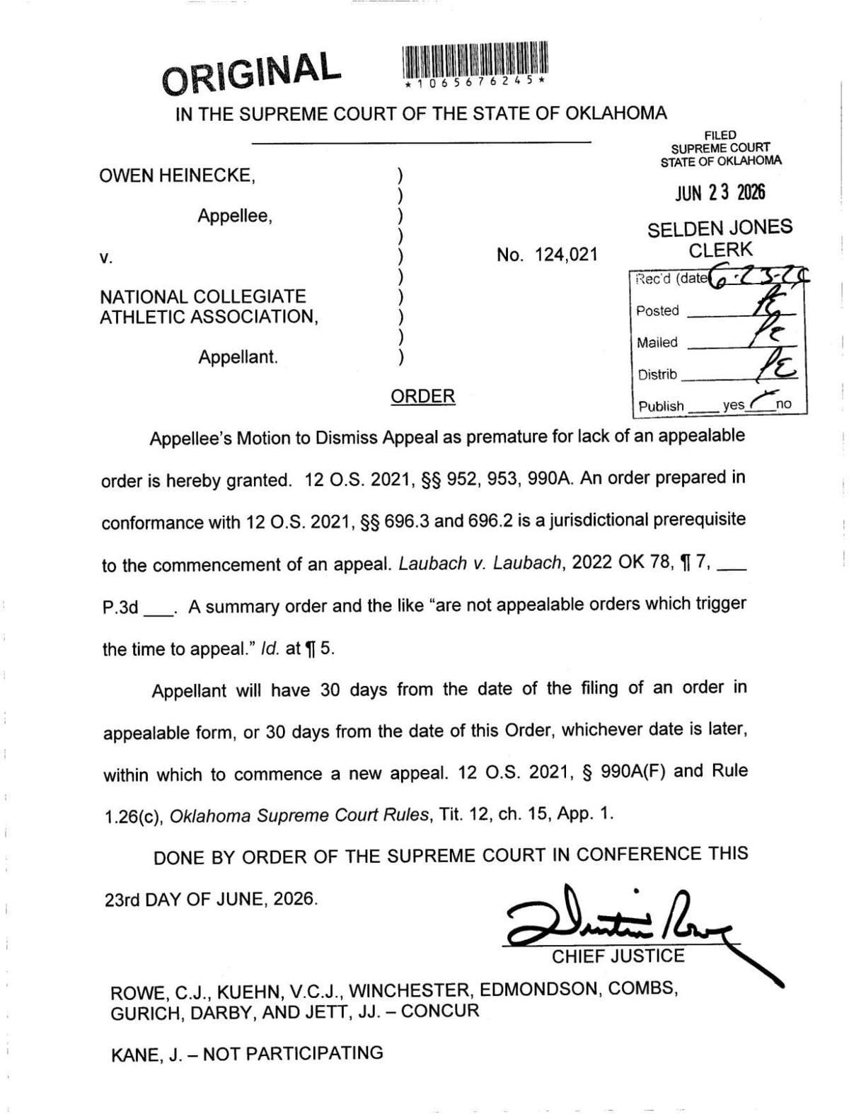 Heinecke v. NCAA - June 23, 2026 filing