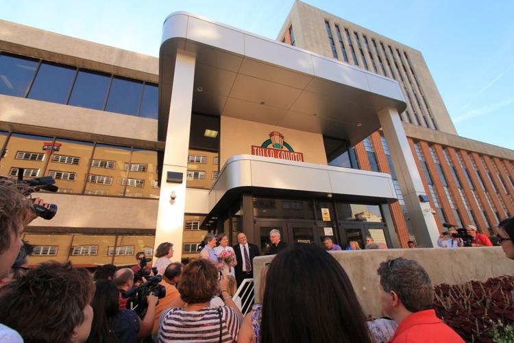 Outside the courthouse