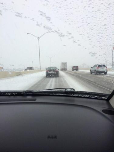 I-35 covered in snow