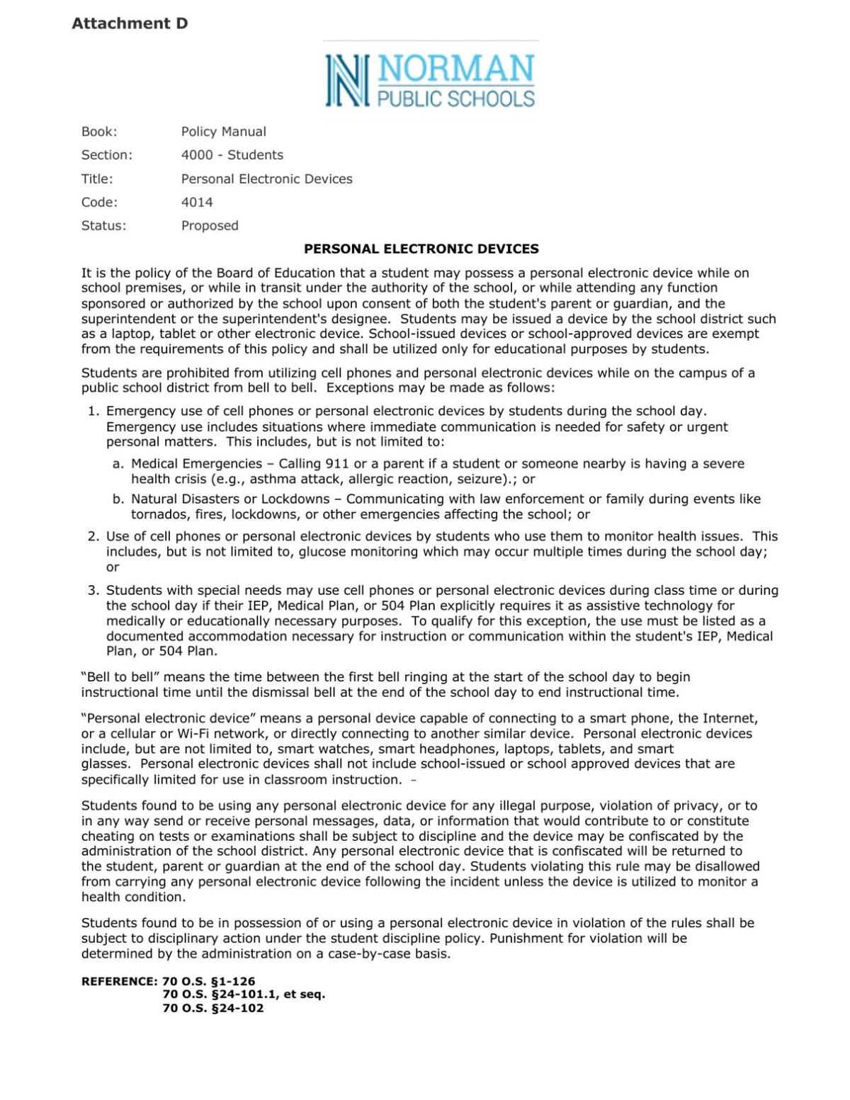 NPS personal electronic device policy