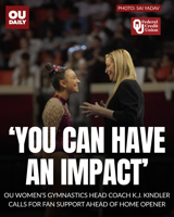 OU women's gymnastics head coach K.J. Kindler calls for fan support ahead of home opener