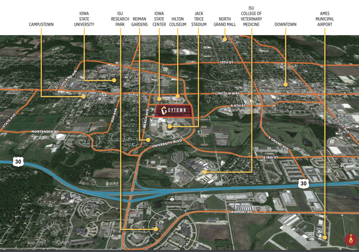 CYTown rendering alongside ISU's campus, Ames metroplex
