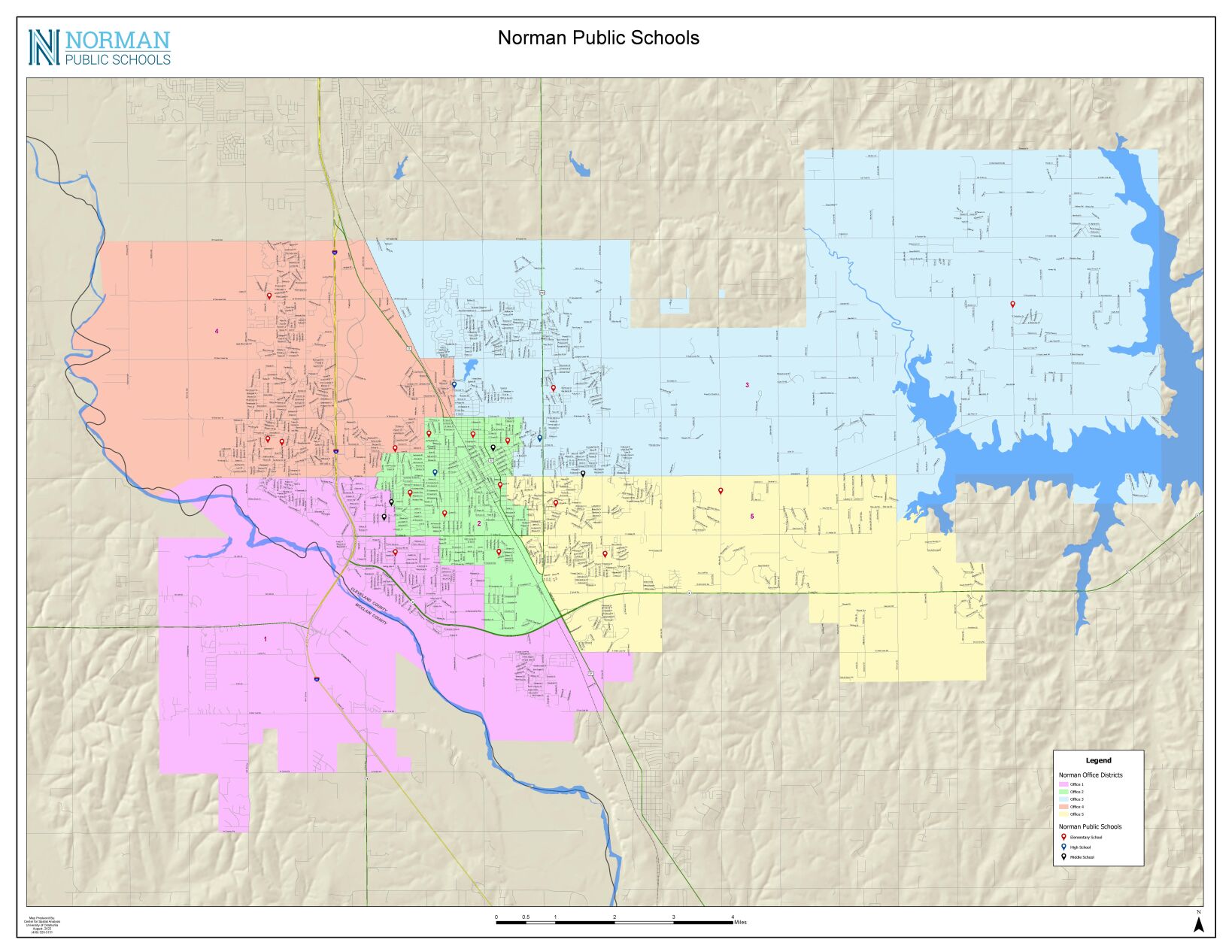 Norman Public Schools boundaries map with school locations