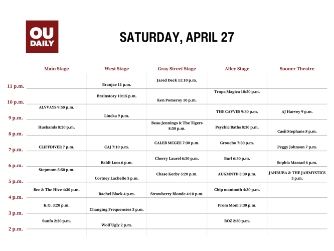 NMF Saturday Schedule