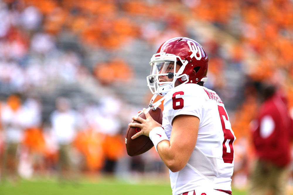 Carolina Panthers quarterback Baker Mayfield warms up before an