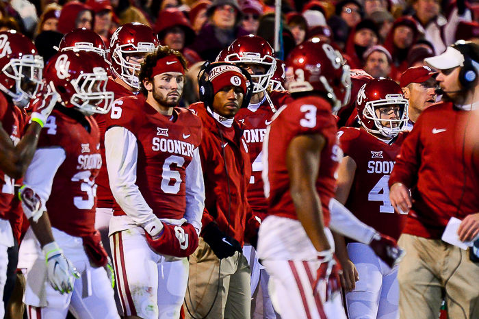 Mayfield on the sidelines