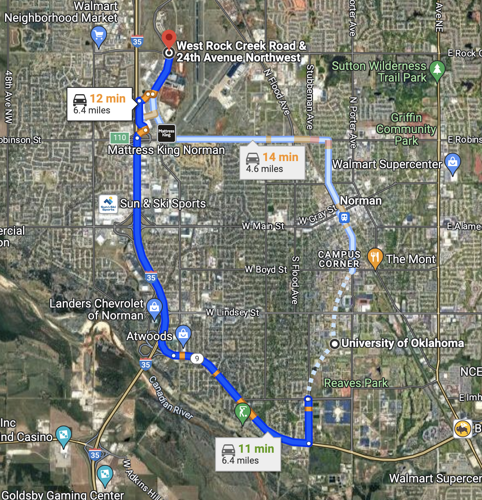 The University of Oklahoma distance from proposed entertainment district