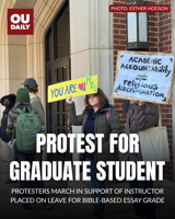 Protesters march in support of graduate instructor placed on leave for Bible-based essay grade