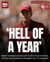 'Hell of a year': Brent Venables walks off field after OU's loss to Alabama ends playoff hopes