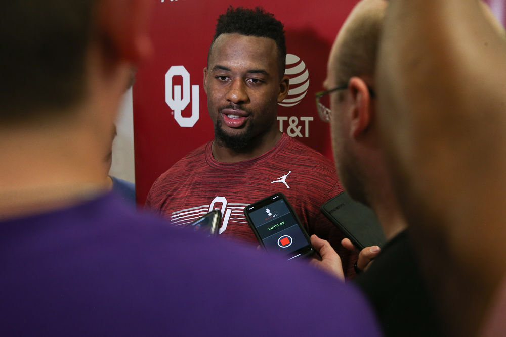 OU football Jalen Hurts meets press for first time as starting quarterback; Kennedy Brooks