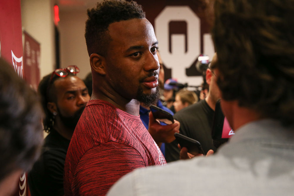 OU football Jalen Hurts meets press for first time as starting quarterback; Kennedy Brooks