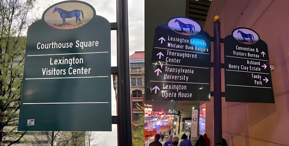 Downtown signs with Kentucky Blue horse