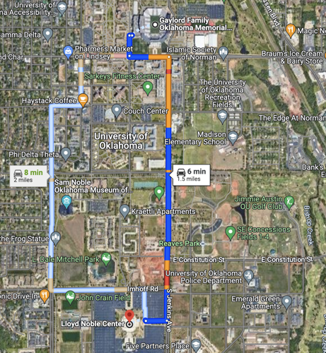 OU stadium distance to the Lloyd Noble Center