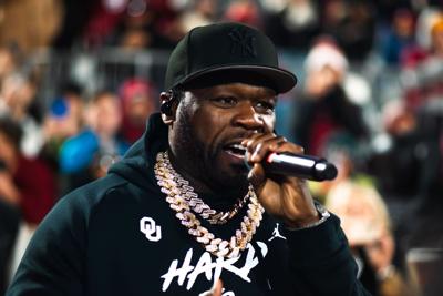 Rapper 50 Cent performs 'Many Men' during OU-Alabama College Football Playoff game