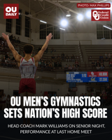OU men’s gymnastics head coach Mark Williams on setting nation’s top score, senior night