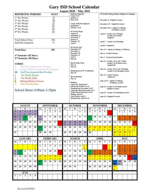 Gary Community School Corporation Calendar