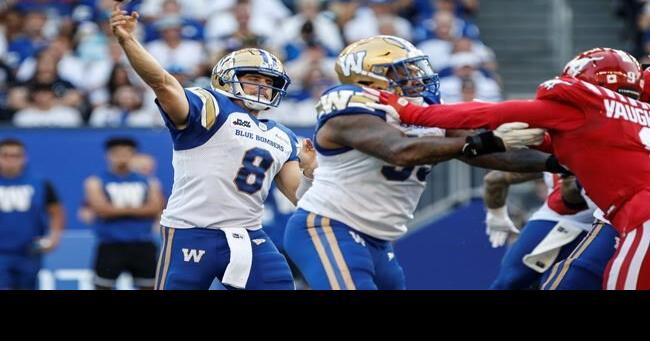 Collaros has first TD pass of season as Blue Bombers top Stampeders 41-37