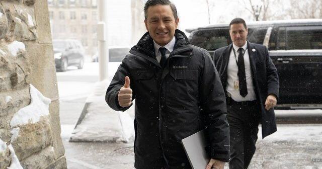 Conservatives converge in downtown Calgary , eager to hear from party leader Poilievre