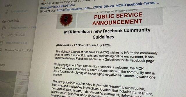Ban policy incoming for Kahnawake Mohawk Council Facebook page